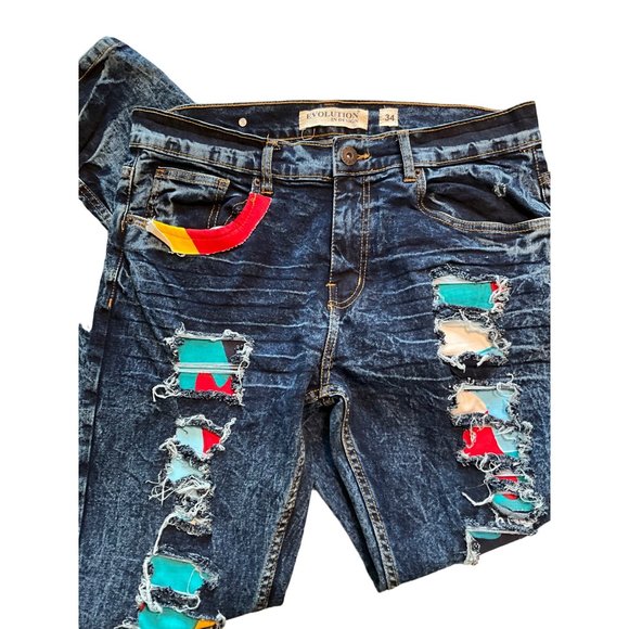 Evolution in Design skinny jeans distressed multicolor insets‎ 34x32 - Picture 1 of 8